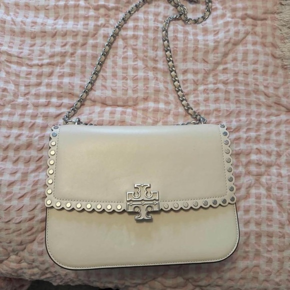 Tory Burch Cream Shoulder Bag with Silver Accents
